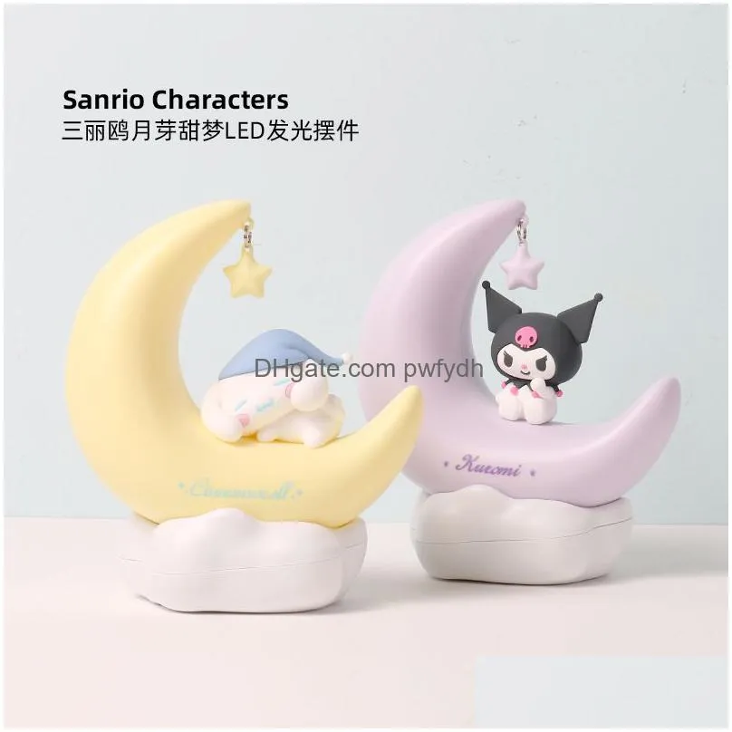 novelty items led romantic kuromi light bedroom decoration moon shaped night light anime cinnamoroll cute doll desk lamp kids gift