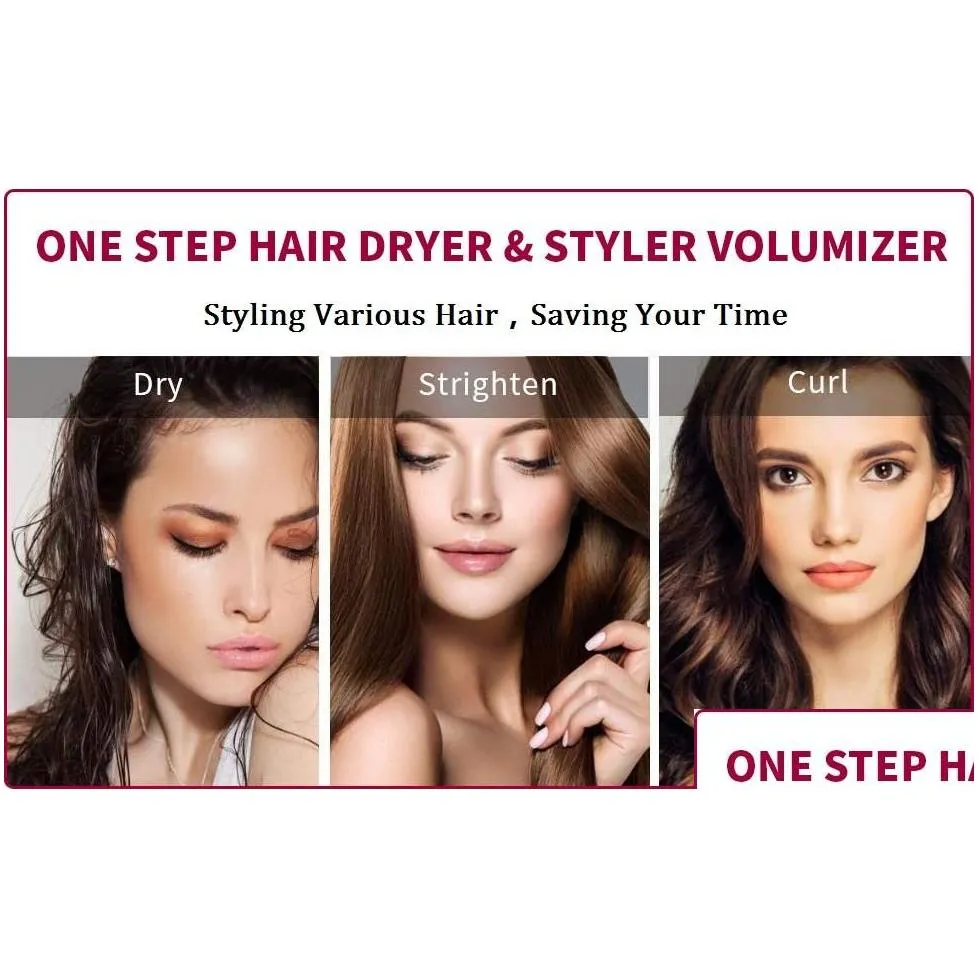 One Step Hair Dryer Volumizer 3 in 1 Brush Blow Dryer Styler for Rotating Straightening Curling Negative Ion Ceramic Blow Dryer