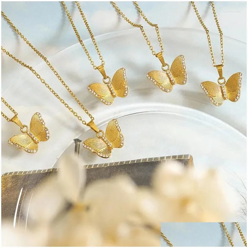 Pendant Necklaces 18K PVD Gold Plated Zircon Butterfly Necklace