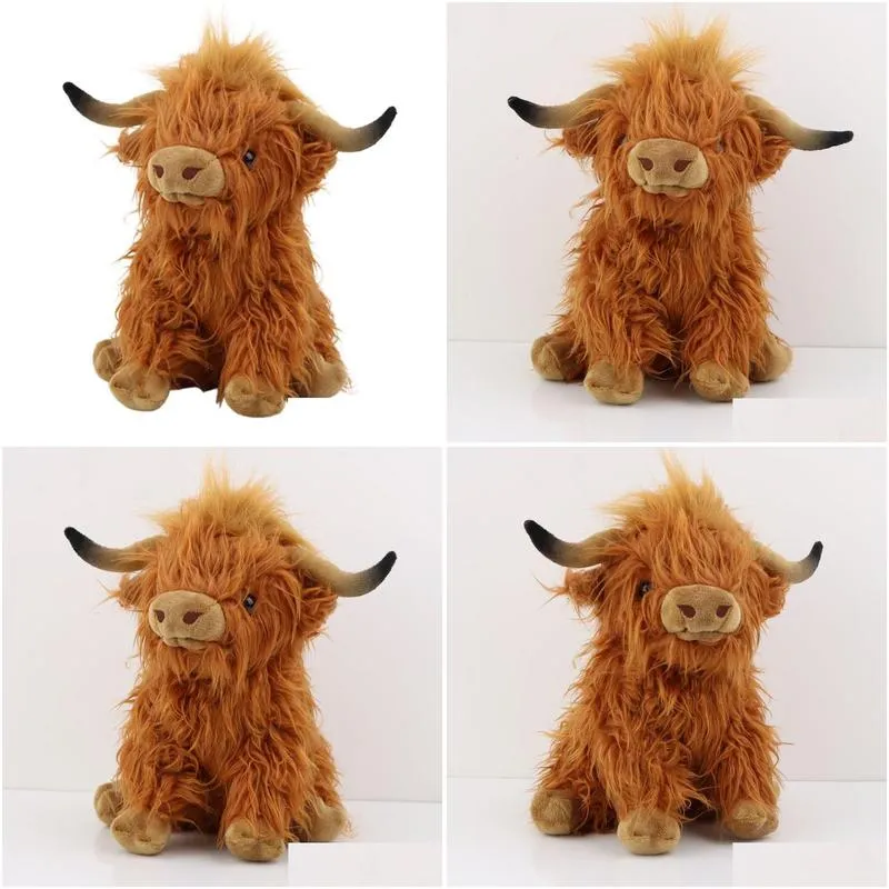 plush dolls simulation highland cow animal doll soft stuffed toy kawaii kids baby gift home room decor 27cm 221024