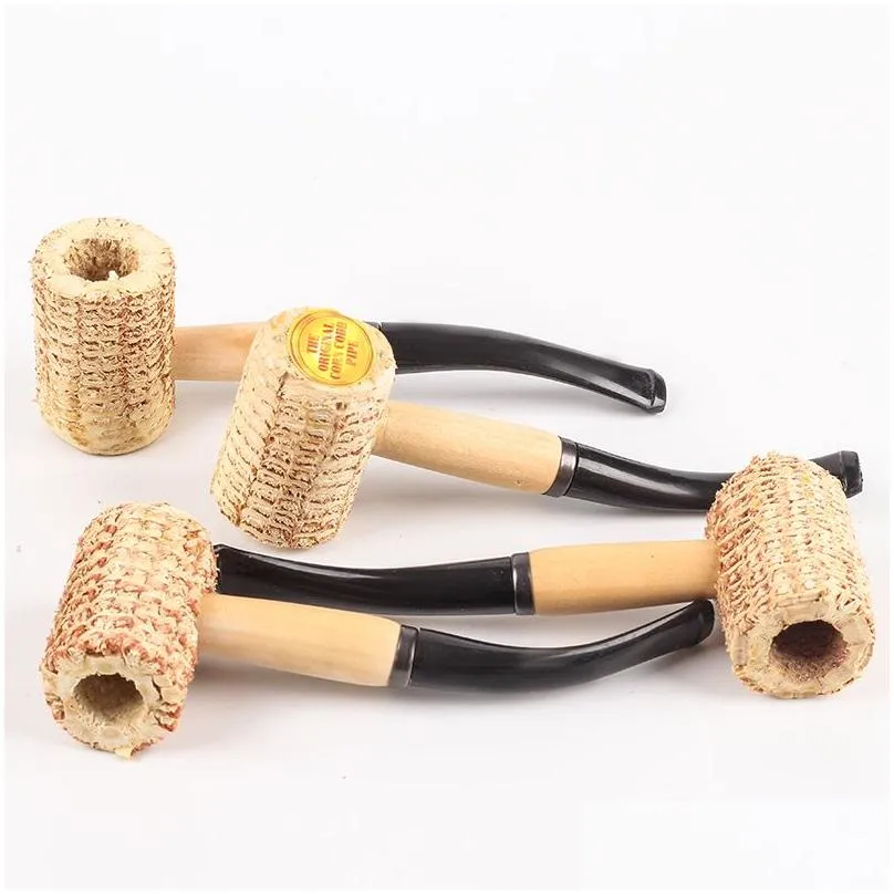 12pcs/lot original corn cob tobacco pipe as healthy smoke cigarette filter ecofriendly smoking pipe with display card c0310