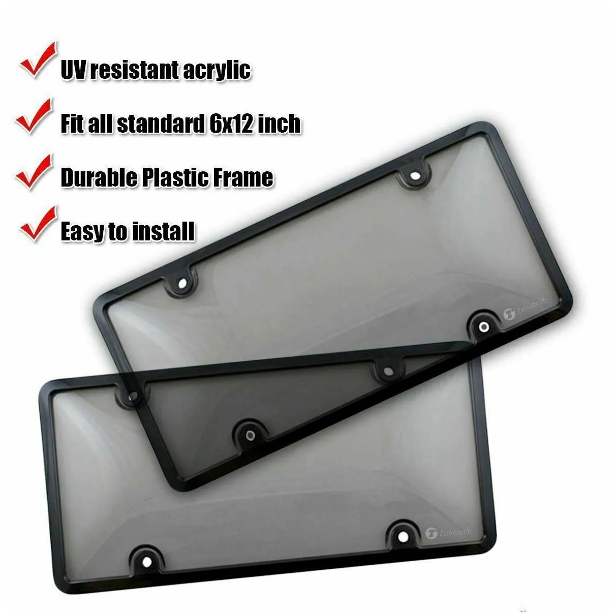 2x Clear Tinted Smoked Bubble License Plate Tag Shield Cover and Frame Auto