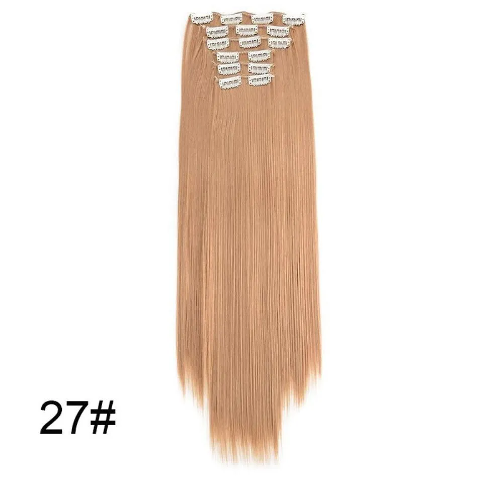 24-Inch Long Straight Clip-In Hair Extensions with 16 Versatile Styles - High Quality, Natural Look, Easy to Use - Perfect for Instant Hair