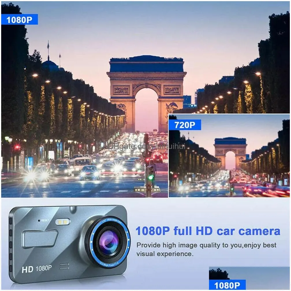 Car Dvr A10 4 Inch Hd 1080P Dual Lens Video Recorder Dash Cam Smart G-Sensor Rear Camera 170 Degree Wide Angle Tra Resolution Drop D Dhcvh