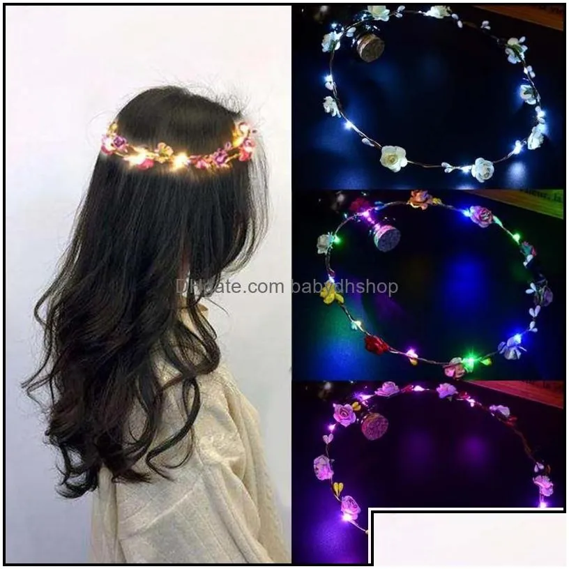 Hair Accessories Hair Accessories 10Pcs/ Colorf Christmas Party Glowing Wreath Halloween Crown Flower Headband Women Girls Led Light U Dhmhv