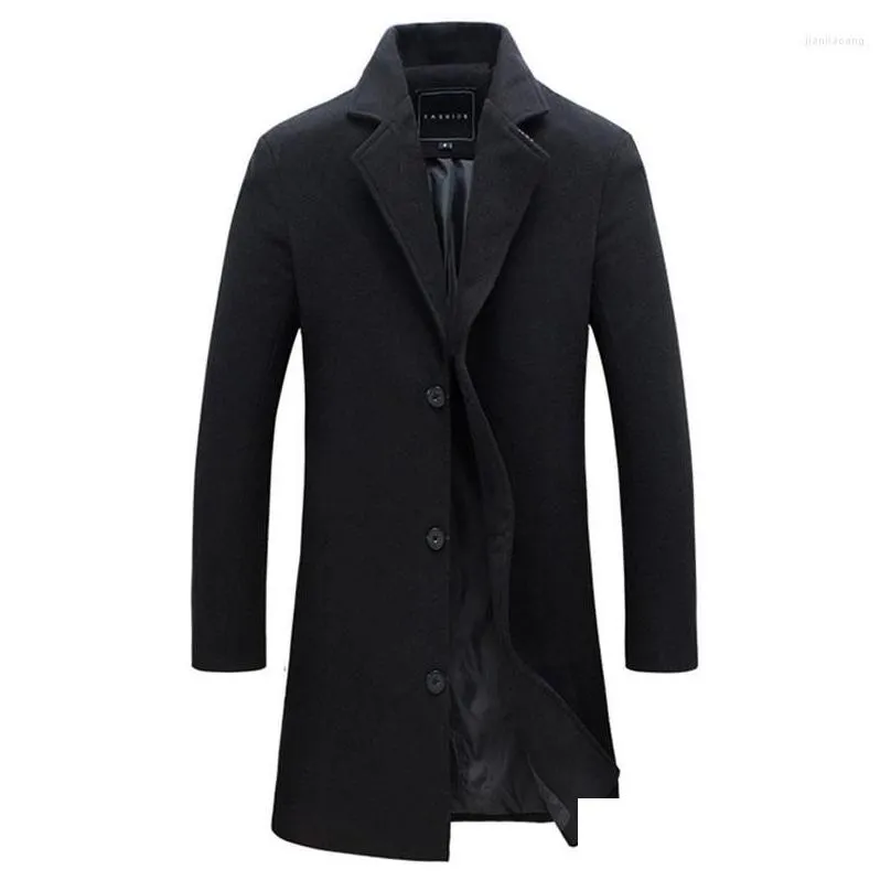 mens trench coats winter stylish formal overcoat jacket for men solid color long sleeve outerwear button up fashion male