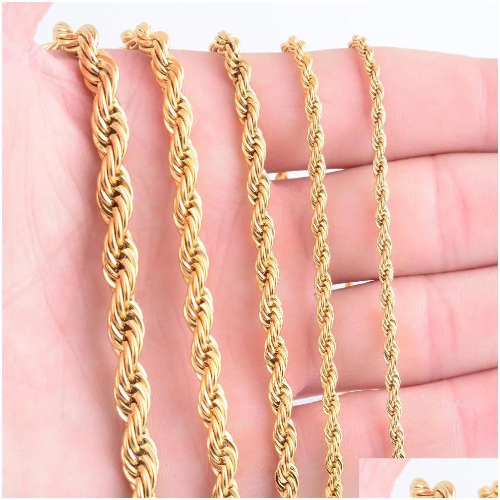 high quality gold plated rope chain stainless steel necklace for women men golden fashion twisted rope chains jewelry gift 2 3 4 5 6