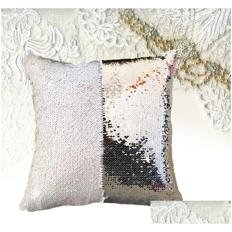 Sequins Mermaid Pillows Case Cushion New Sublimation Magic Sequin Blank Pillow Cases Hot Transfer Printing DIY Personalized Gift