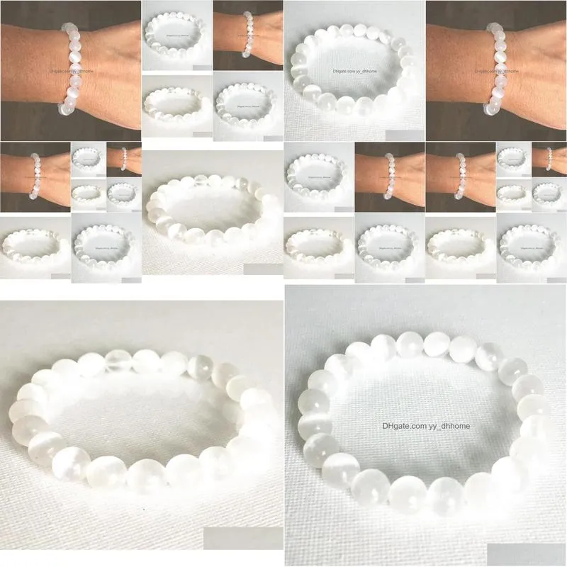 mg0812 8 mm genuine selenite stone bracelet simply design crown chakra bracelet womens reiki yoga mala bracelet8010396