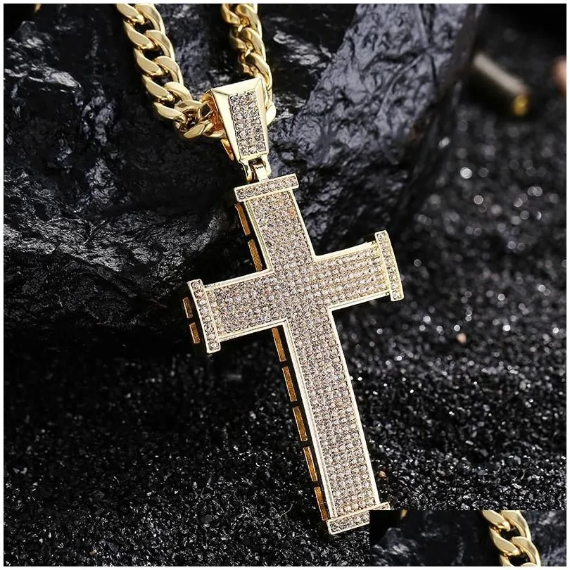 Jewelry Pendant Necklaces Iced Out Shining Crystal Cross Gold Color Men Fashion Necklace Chain Hip Hop Rapper Drop Delivery Baby, Kids Dhew7