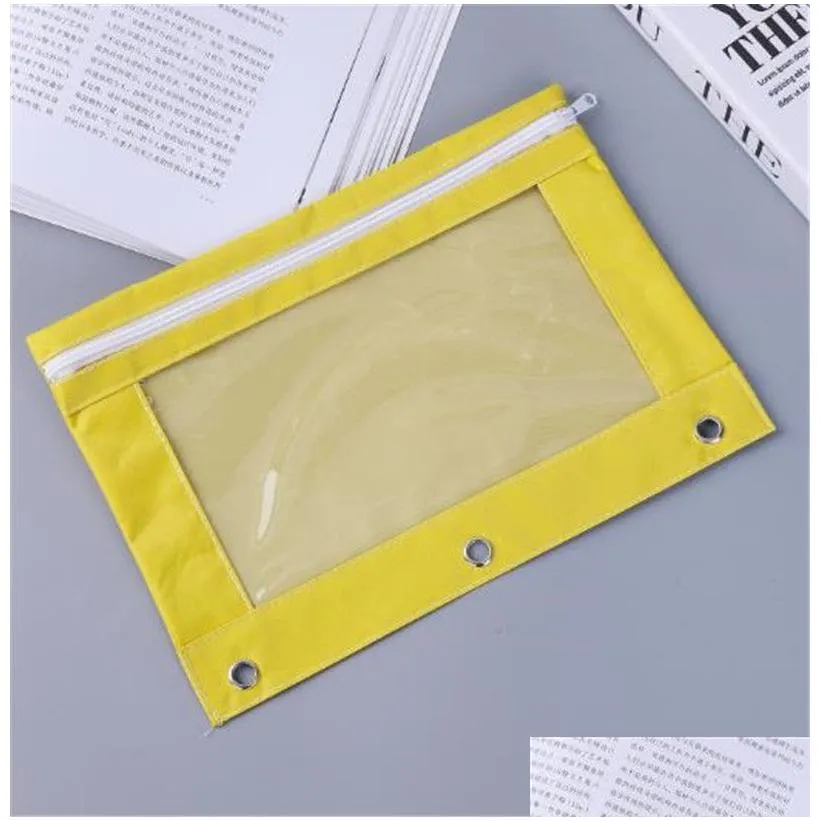 wholesale School Stationery Custom Logo Design Transparent Storage Bag 3 Hole Oxford Cloth Pen Pencil Bag