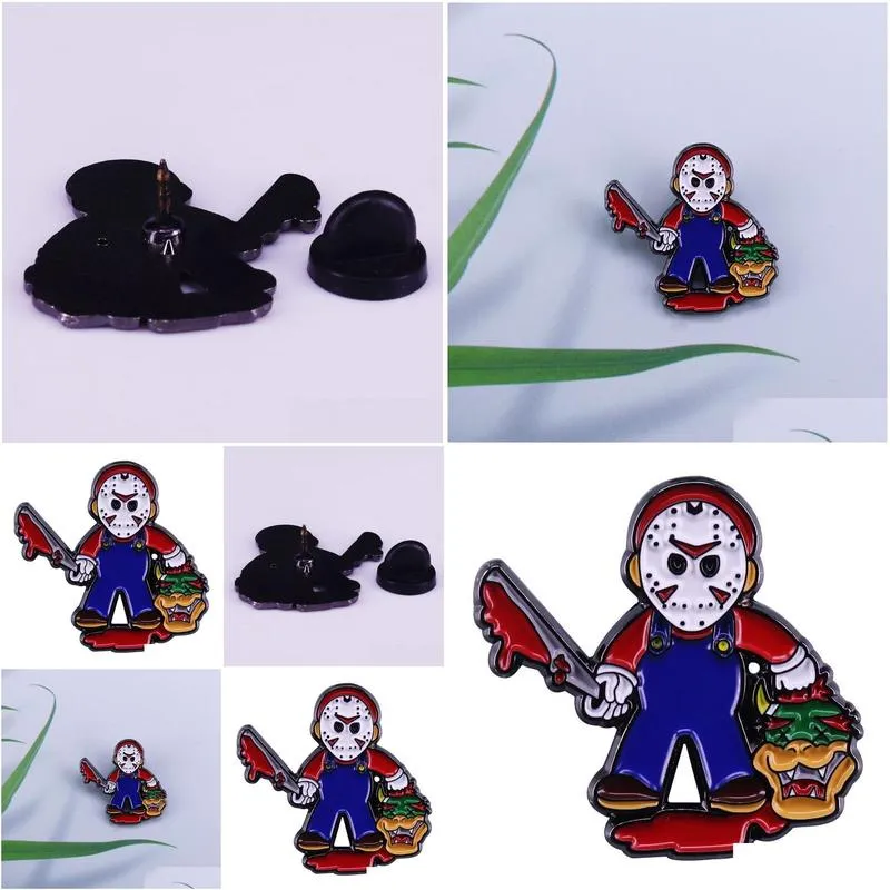 Game Cartoon Cosplay Friday the 13th Jason Voorhees Cute Enamel Metal Backpack Clothes Coat Lapel Badge Brooch Pin