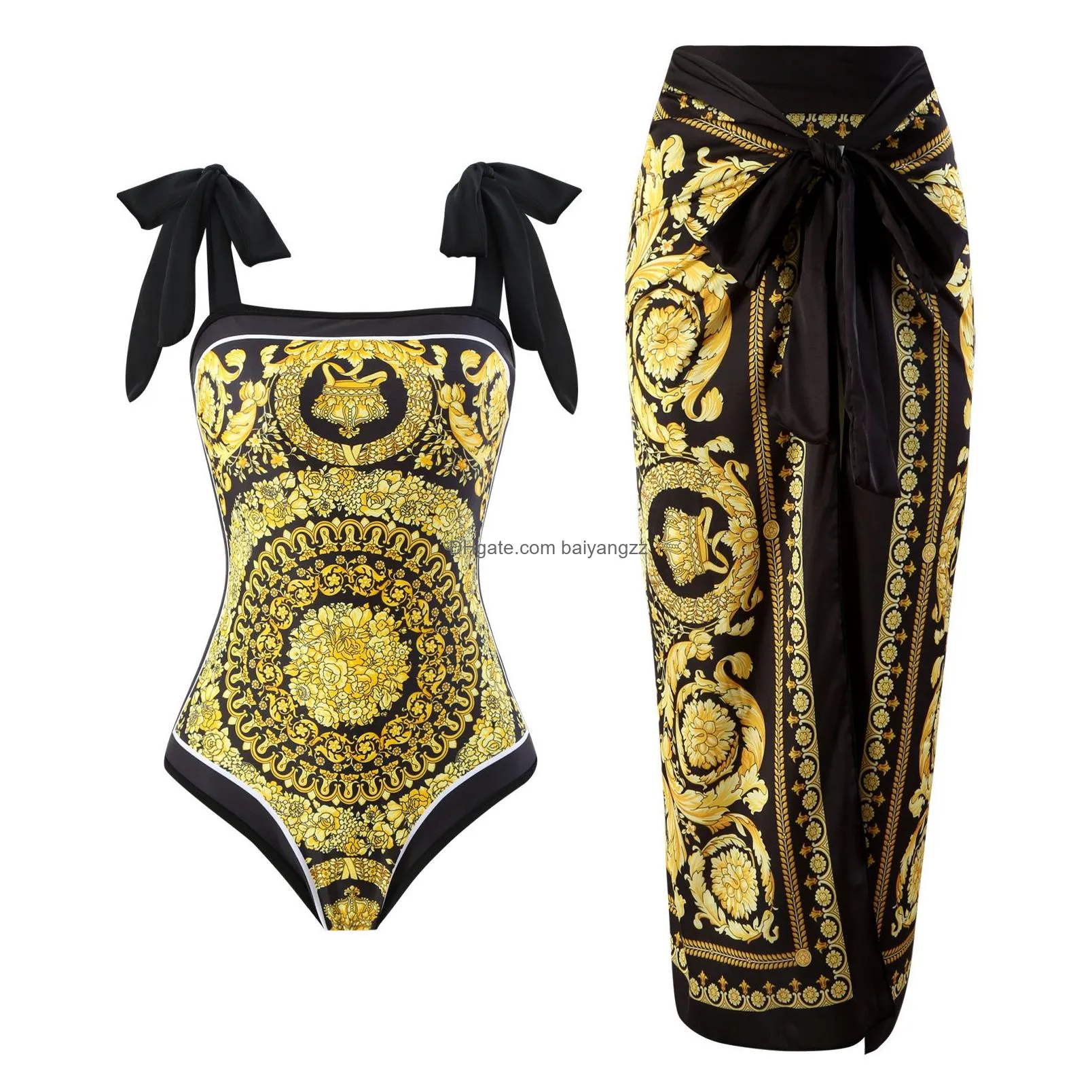 european and american combo conservative vintage gold double-sided beach spring swimsuit two-piece set french vintage combo bikini