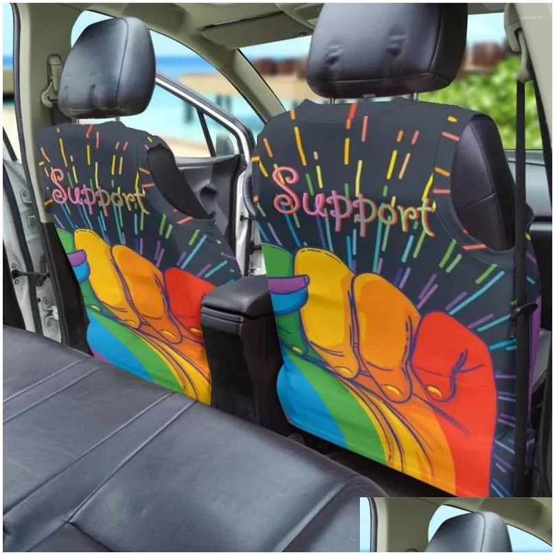 Car Seat Covers LGBT Pride 3D Pattern Vest Set Simple Style Vehicles Front Protect For Auto Truck Comfort Cushion