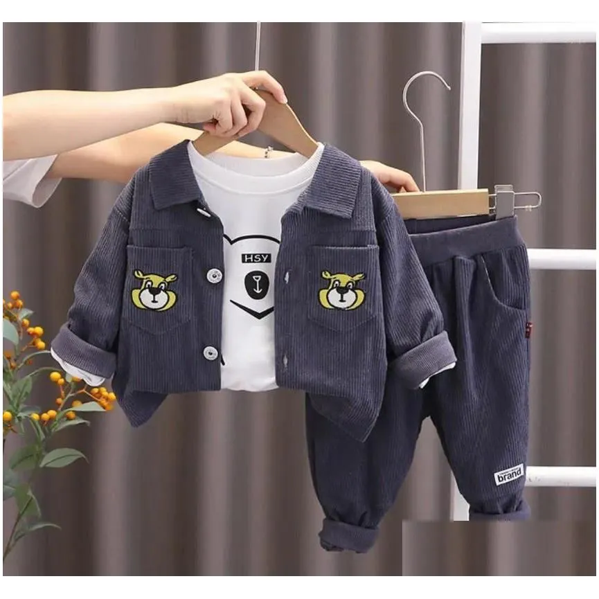 Clothing Sets Designer Baby Boy Clothes Outfits 2023 Autumn Kids Turn-down Collar Corduroy Cardigan Jackets Shirts Pants 3Pcs Children