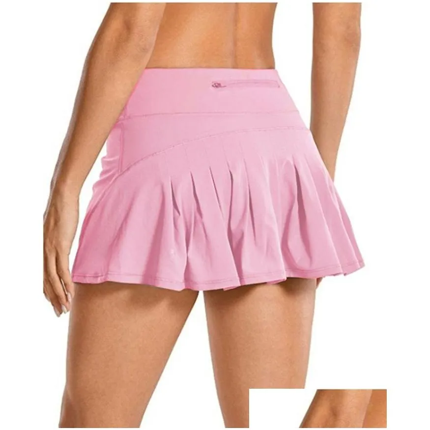 Pantskirt L 07 Tennis Skirts Pleated Yoga Gym Clothes Women Running Fitness Golf Skirt Pants Shorts Sports Back Waist Pocket Drop Deli Dh6Xu