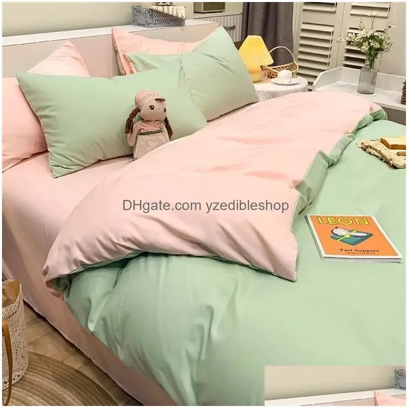 bedding sets nordic style simple solid color 4piece soft washed cotton bed linen quilt cover pillowcase bedding double 3piece 230213
