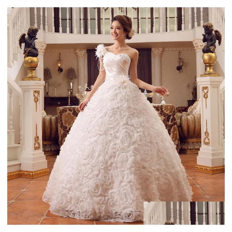 cheap one shoulder flower wedding dresses 2018 vestidos plus size bridal dress ball gown under 100 shipping