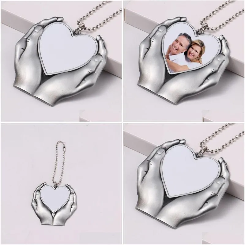 sublimation metal ornaments hand holding heart decoration party supplies car hang decorations