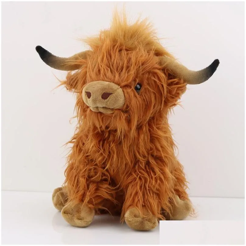 plush dolls simulation highland cow animal doll soft stuffed toy kawaii kids baby gift home room decor 27cm 221024