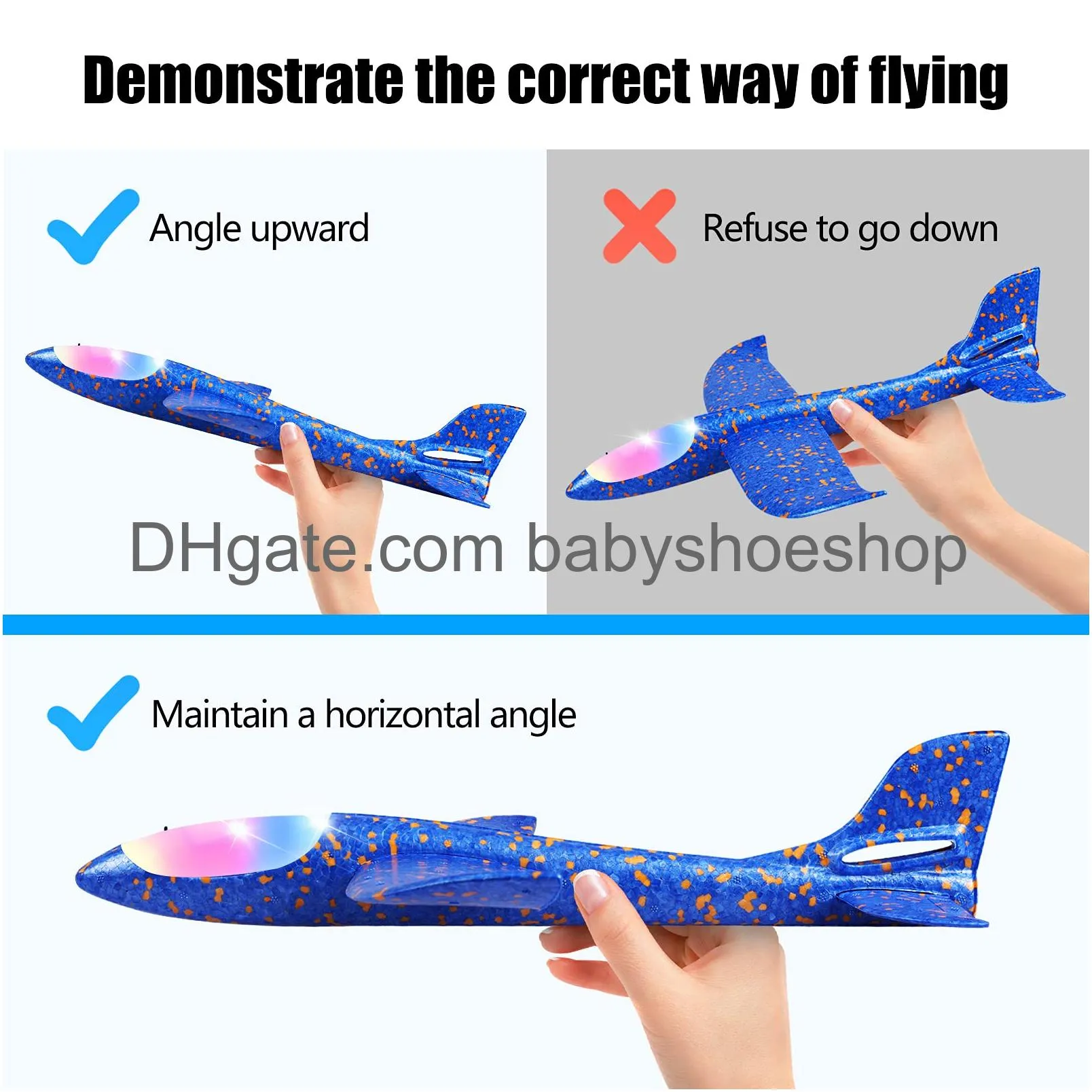 toyly led airplane toys 17.5 large throwing foam plane 2 flight mode glider plane outdoor toy for kids flying toy for kids gift toys for boys girls 3 4 5 6 7 8 9 year old