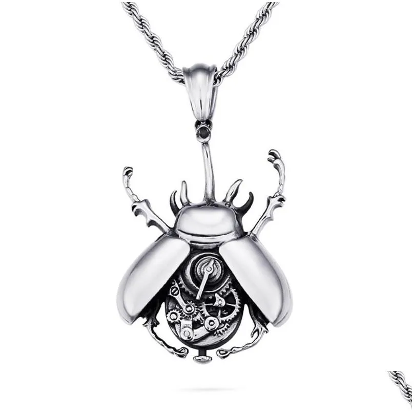Jewelry Pendant Necklaces Punk Hip Hop Steam Mechanical Insect Necklace Men Unique Cool Stainless Steel Biker Jewelry Accessories Drop Dhdjt