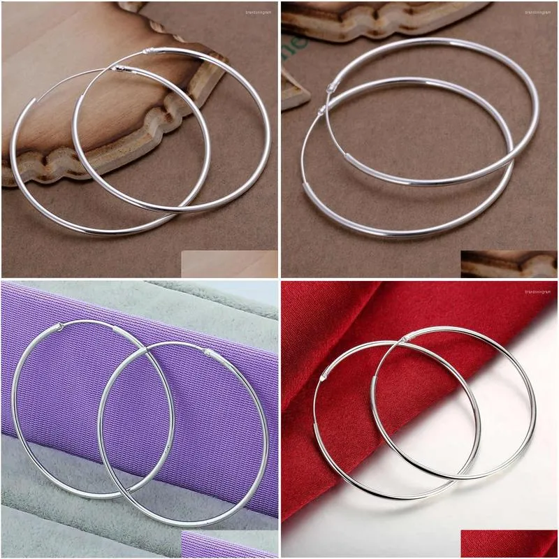 Hoop Earrings ONLYICE 925 Sterling Silver Round Circle 35/50/60mm For Woman Wedding Engagement Party Fashion Charm Jewelry Gift