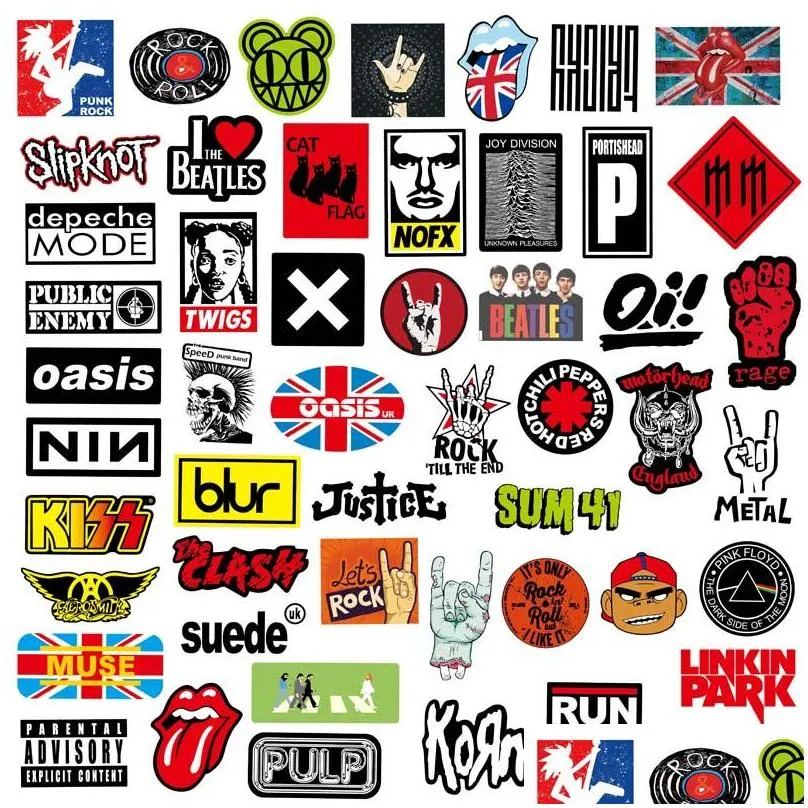 100pcs/lot auto retro band rock sticker music graffiti jdm stickers to diy guitar motorcycle laptop luggage skateboard car snowboard