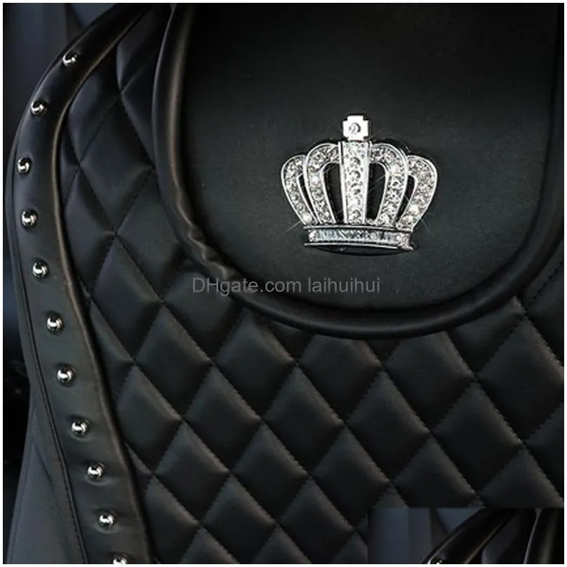 leather car seat cover diamond crown rivets auto seat cushion interior accessories universal size front seats covers car styling