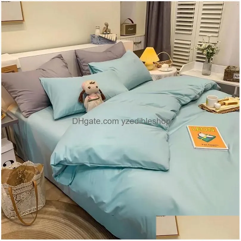 bedding sets nordic style simple solid color 4piece soft washed cotton bed linen quilt cover pillowcase bedding double 3piece 230213