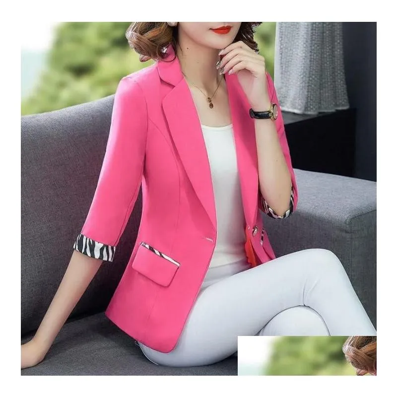  summer women jacket blazers 3/4 sleeve loose casual coats notched collar blezer femme outwear