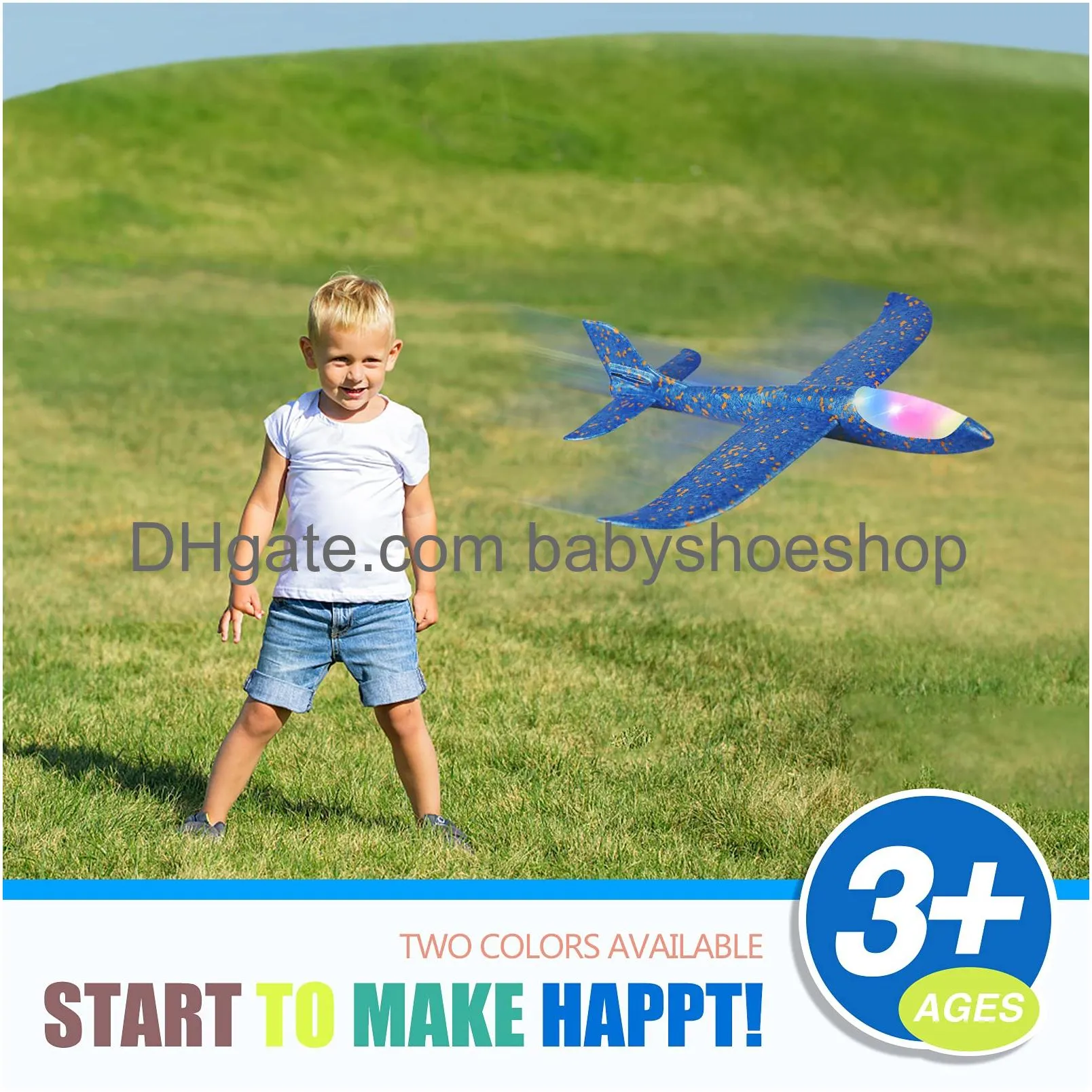 toyly led airplane toys 17.5 large throwing foam plane 2 flight mode glider plane outdoor toy for kids flying toy for kids gift toys for boys girls 3 4 5 6 7 8 9 year old