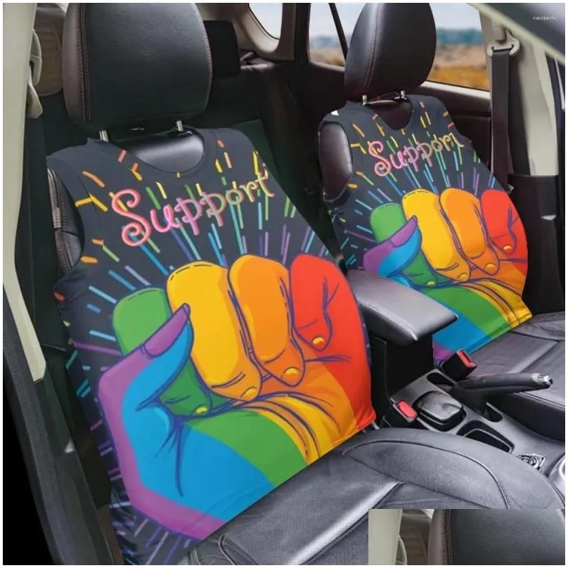 Car Seat Covers LGBT Pride 3D Pattern Vest Set Simple Style Vehicles Front Protect For Auto Truck Comfort Cushion