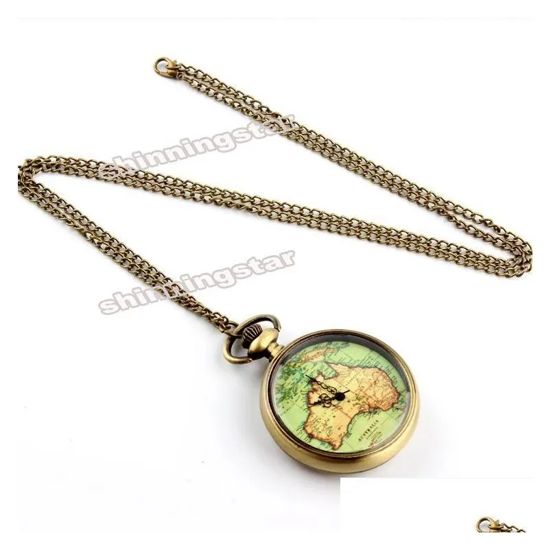 Womens Mens Quartz Pocket Watch 1pcs Vintage Watch Necklace Gift Retro Australia Map Pendant Clock On Chain Dropshipping1