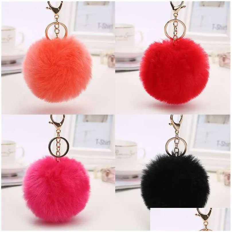 Rabbit Ball Plush Fuzzy Fur Key Chain Car Bag Keychain Ring Pendant Jewelry Party Gift 20pcs