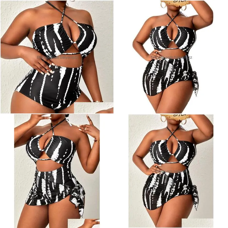 foreign trade 2023 big size sexy net yarn three-piece bikini europe and the united states hanging neck spring one-piece swimsuit