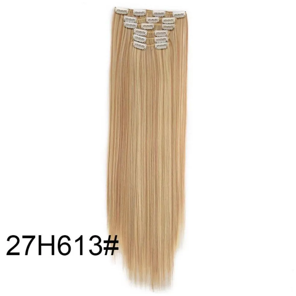 24-Inch Long Straight Clip-In Hair Extensions with 16 Versatile Styles - High Quality, Natural Look, Easy to Use - Perfect for Instant Hair