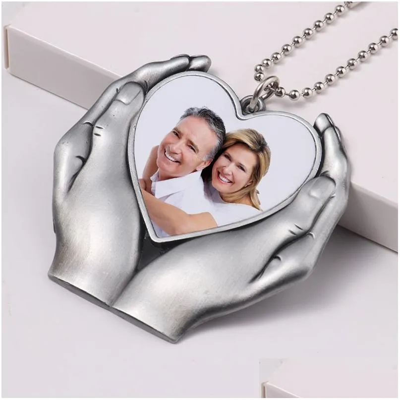 sublimation metal ornaments hand holding heart decoration party supplies car hang decorations