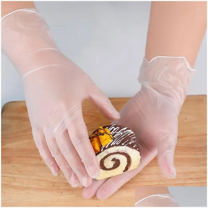 disposable gloves 100pcs pvc transparent vinyl food grade thickened powder for kitchen/cleaning/food/baking/beauty