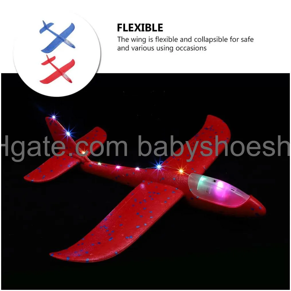 toyvian foam airplane toys led light aeroplane throwing foam plane kids flying aircraft toy for outdoor sports garden yard without button battery