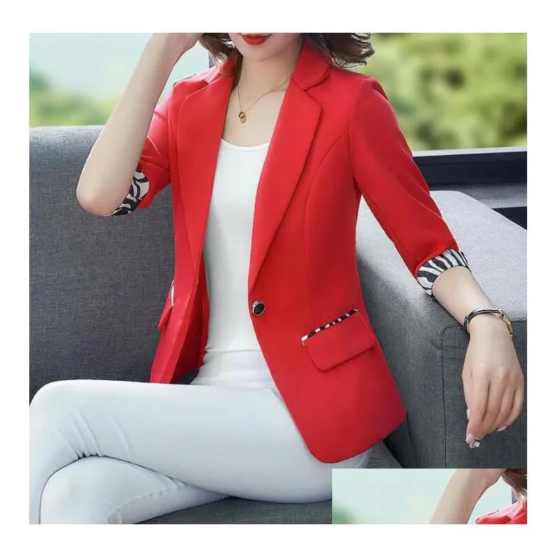  summer women jacket blazers 3/4 sleeve loose casual coats notched collar blezer femme outwear
