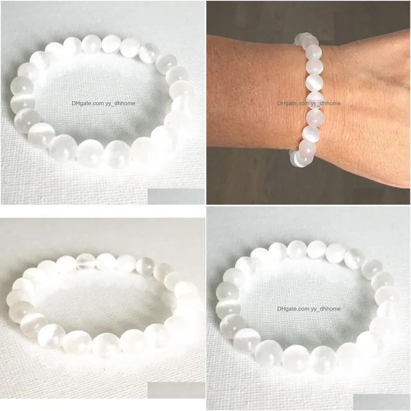 mg0812 8 mm genuine selenite stone bracelet simply design crown chakra bracelet womens reiki yoga mala bracelet8010396