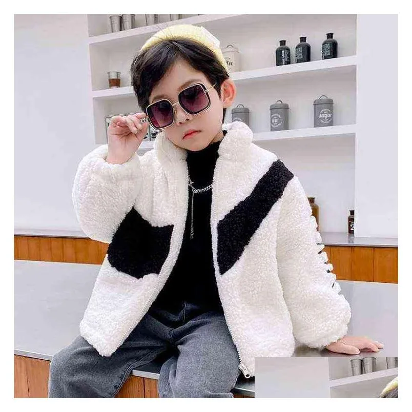 Coat Winter Kids Snowsuit Baby Boys Girls Warm Cotton Jacket Korean Style Children Fleece Thick Lamb Cashmere Coat Clothes 211230 Drop Dhfxa