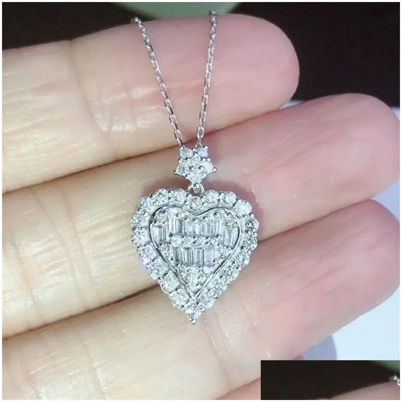 2021 Choucong Cocktail Luxury Jewelry Set 925 Sterling Silver Full T Princess Cut Topaz CZ Diamond Heart Pendant Earring Women Ring Wedding Clavicle Necklace