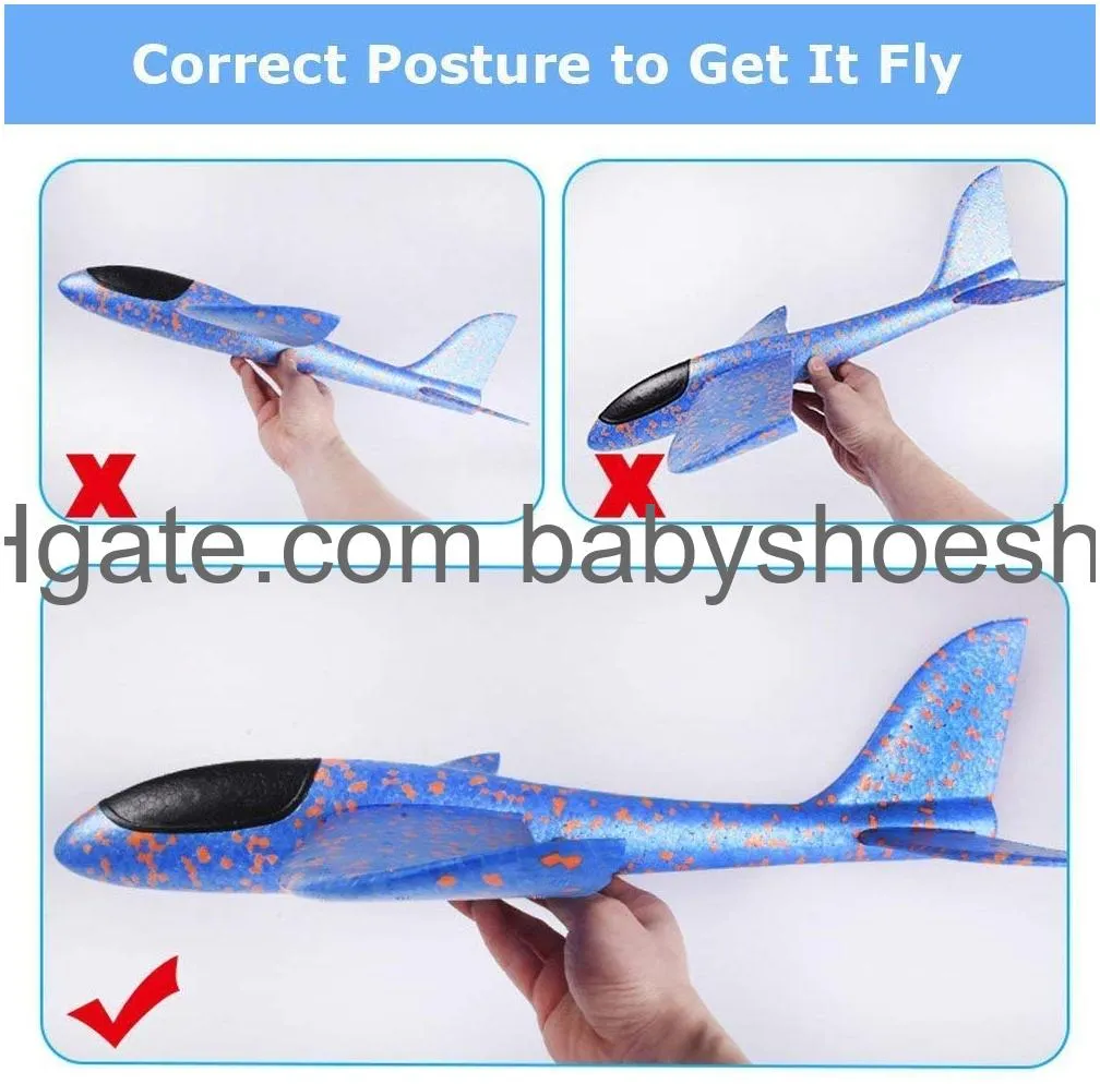 bootaa airplane toys 17.5 large throwing foam plane 2 flight mode foam gliders birthday gifts for kids 3 4 5 6 7 8 9 10 11 12 year old boys kids girls outdoor yard family game toys