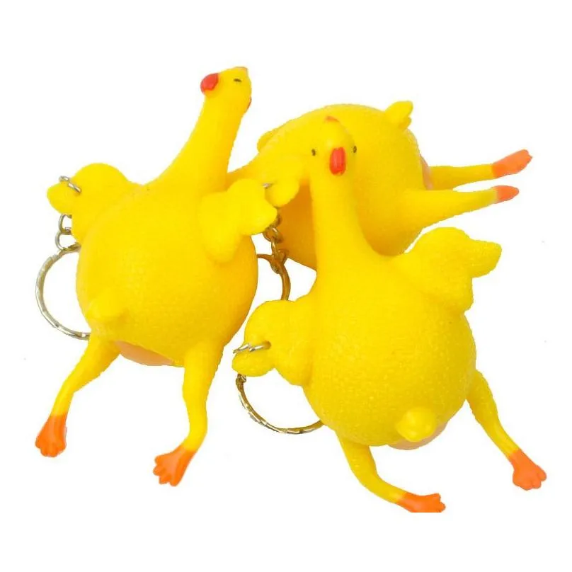 Decompression Toy Cute Chicken Egg Toy Laying Hens Crowded Ball Keychain Creative Funny Spoof Tricky Gadgets Keyring With Key Chains N Dhmf3