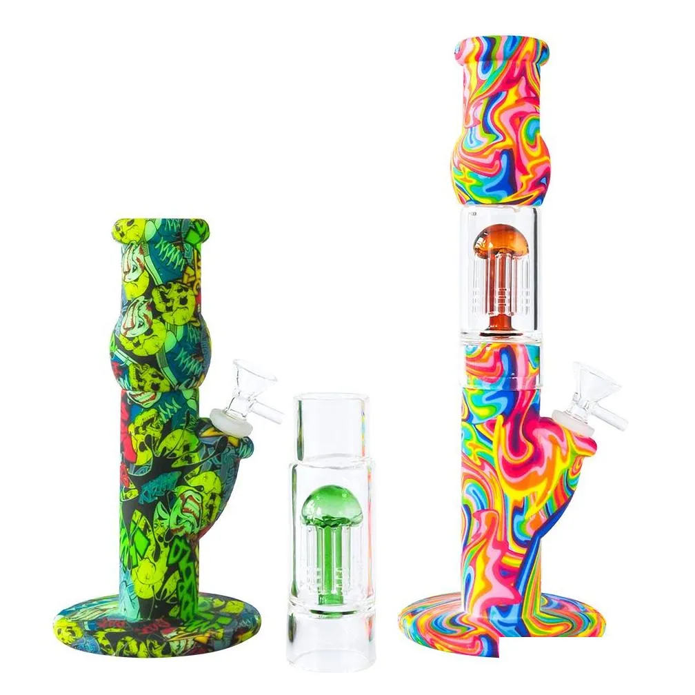 silicone bong dab rig 12.5inches 6 arms hookahs water pipe with glass bowl smoke pipes bongs oil burner