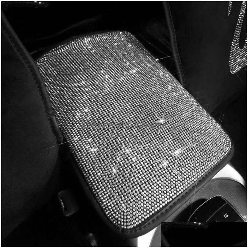 car seat covers rhinestone crystal armrests cover pad vehicle center console arm rest box cushion diamond girls interior accessories1
