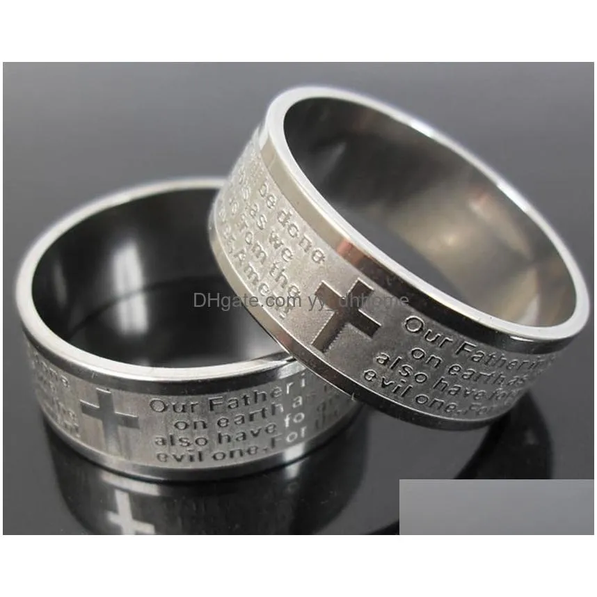 whole 100pcs top mix religious rings engarved jesus prayer stainless steel ring etched men religion faith ring church activity