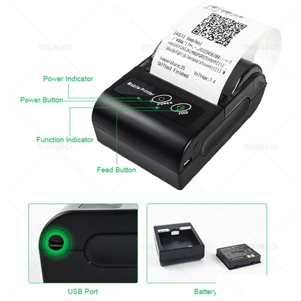 Printers Mini Portable Printer Thermal Wireless Receipt 58Mm Bluetooth Mobile Hine For Small Business Computers Drop Delivery Networki